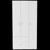 Tuhome Austral 3 Door Armoire with Drawers, Shelves, and Hanging Rod, White CLB4614